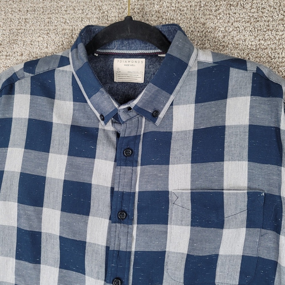 7 Diamonds Made Well Mens XL Blue Gray Plaid Long Sleeve Button Down Shirt